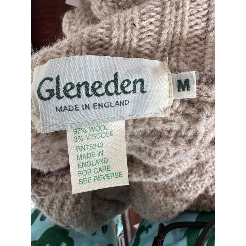Vintage 80s Beige Chunky Knit Wool Turtleneck Sweater Textured Ribbed Long Sleev - Picture 7 of 12